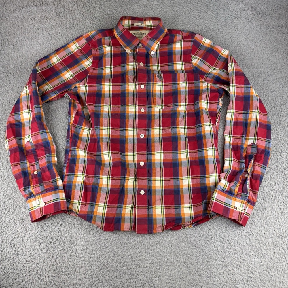 Abercrombie & Fitch Shirt Mens Medium Muscle Pocket Button Up Plaid‎ Long Sleeve